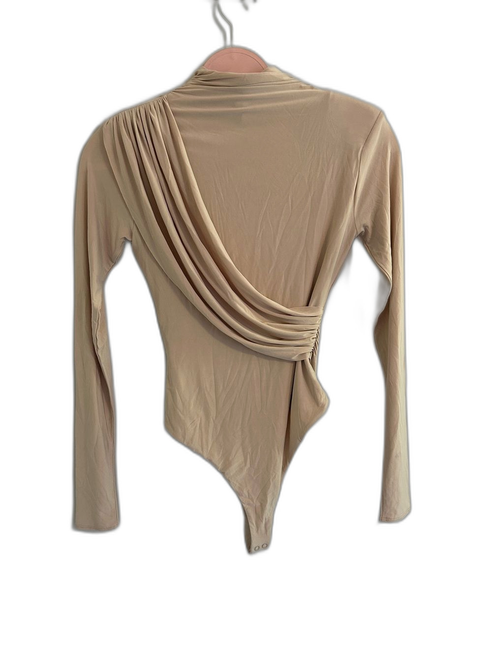 Naked Wardrobe Nude Draped Back Long Sleeve Bodysuit NWOT